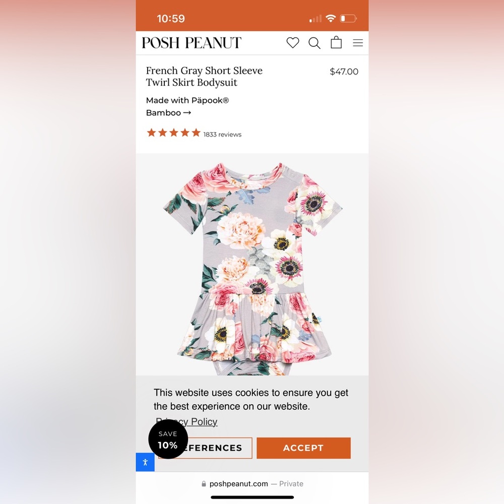 Posh Peanut French Gray Floral Bodysuit